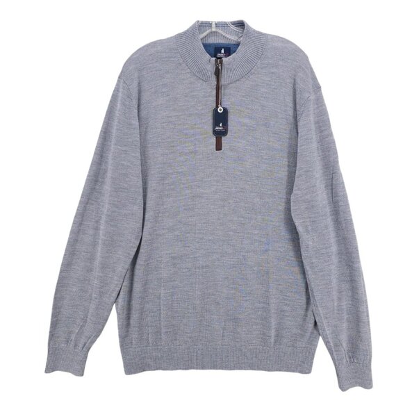 JOHNNIE-O Baron Merino Wool Blend 1/4 Zip Sweater Light Gray Heather Pullover XL